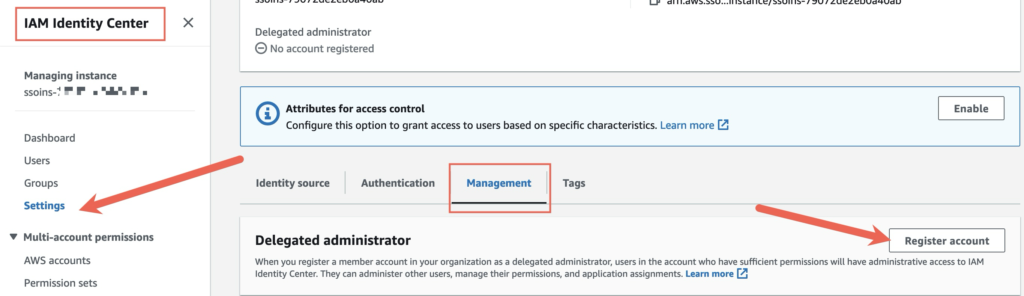 Register Delegated Admin Account